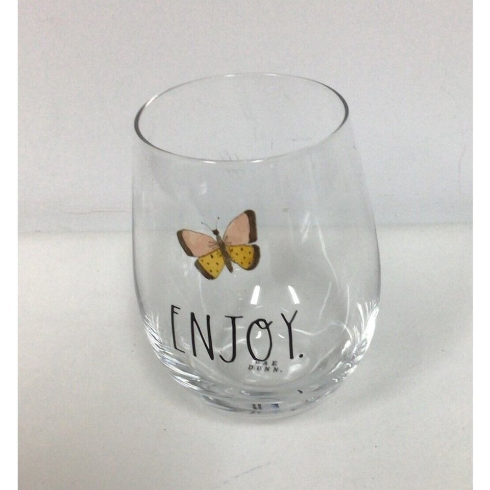 Rae Dunn Stemless Wine Glass Enjoy Butterfly